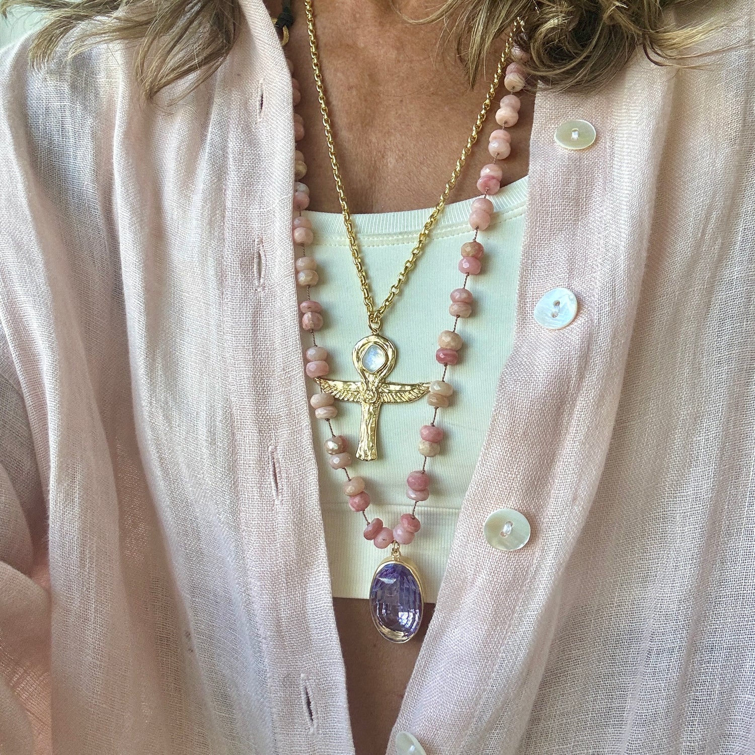 Pink Opal and Amethyst Love &amp; Light Necklace