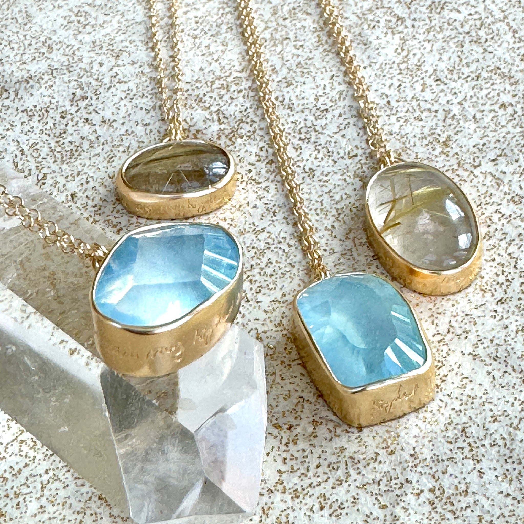 I Live In My Highest Excitement Aquamarine and Rutilated Quartz Necklace