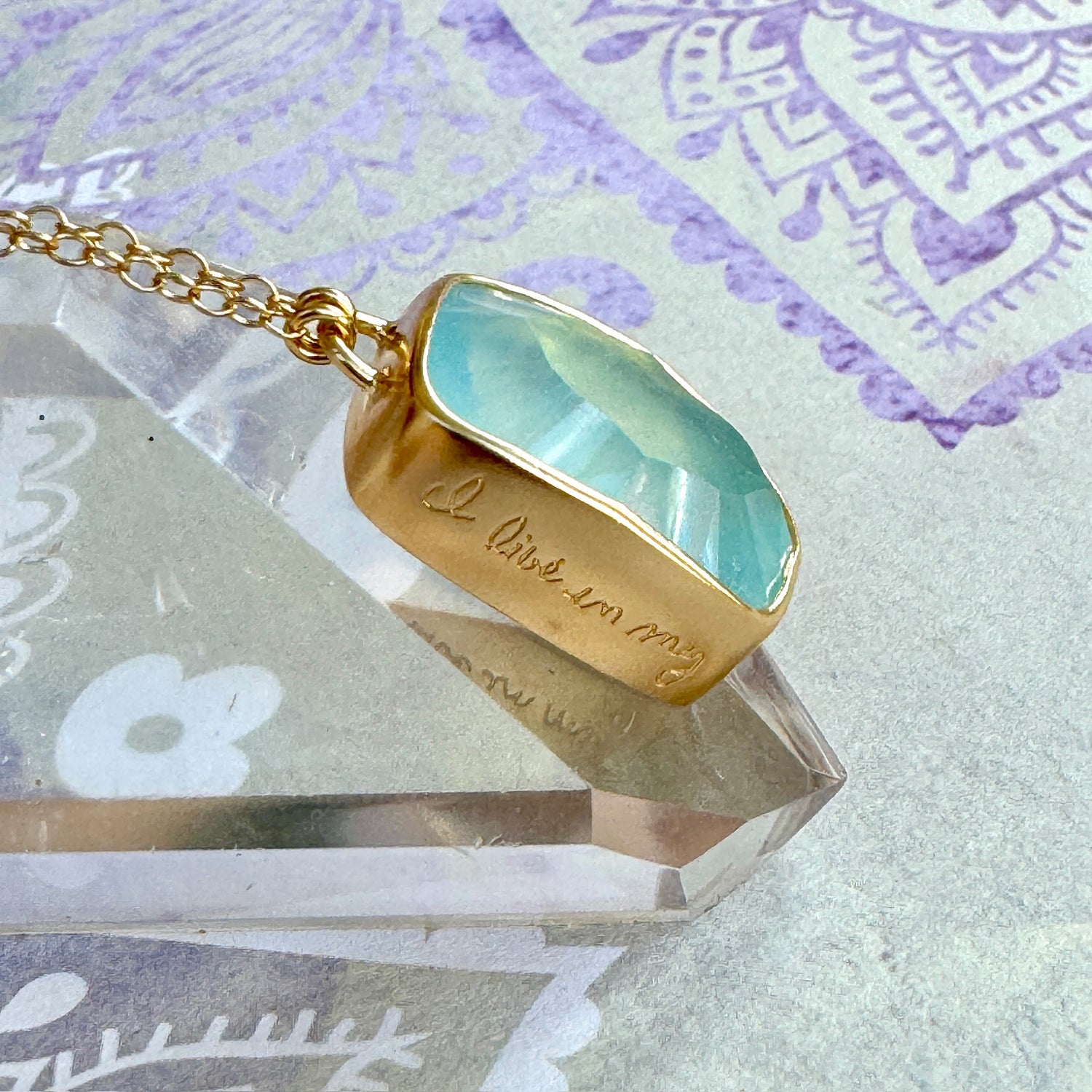 I Live In My Highest Excitement Aquamarine and Rutilated Quartz Necklace