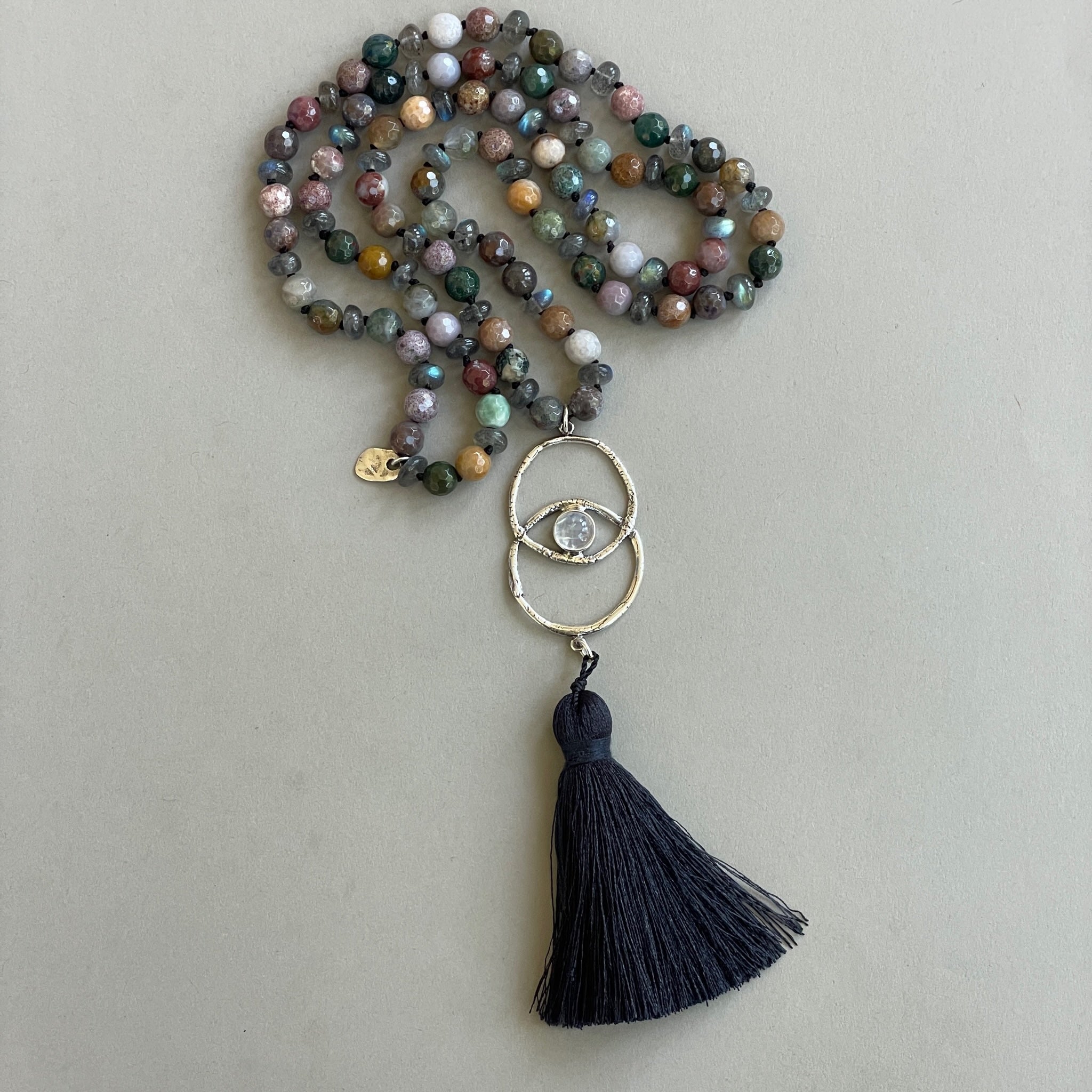 Jasper &amp; Labradorite Vesica Piscis Mala Bead Necklace