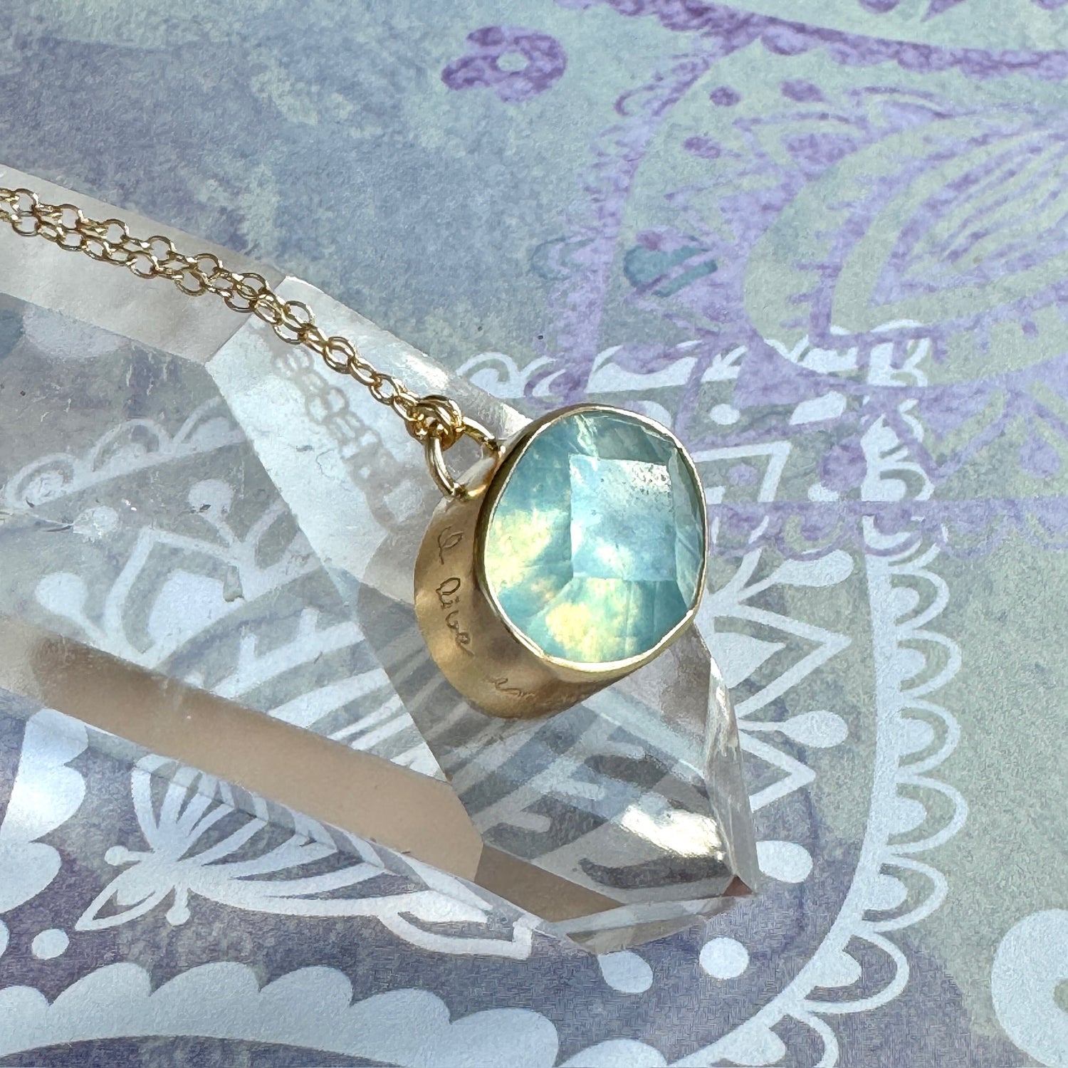 I Live In My Highest Excitement Aquamarine and Rutilated Quartz Necklace