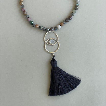 Jasper &amp; Labradorite Vesica Piscis Mala Bead Necklace