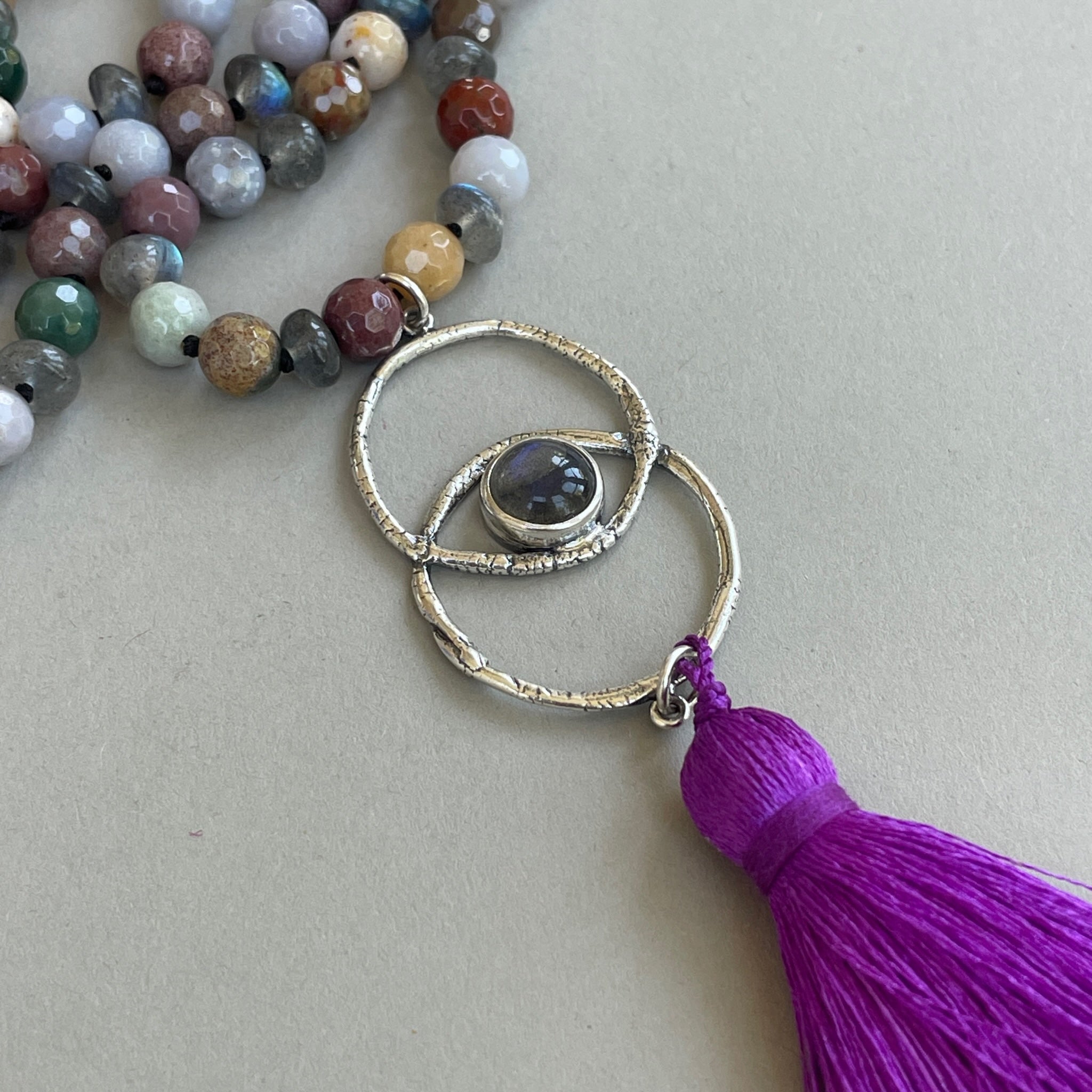 Jasper &amp; Labradorite Vesica Piscis Mala Bead Necklace