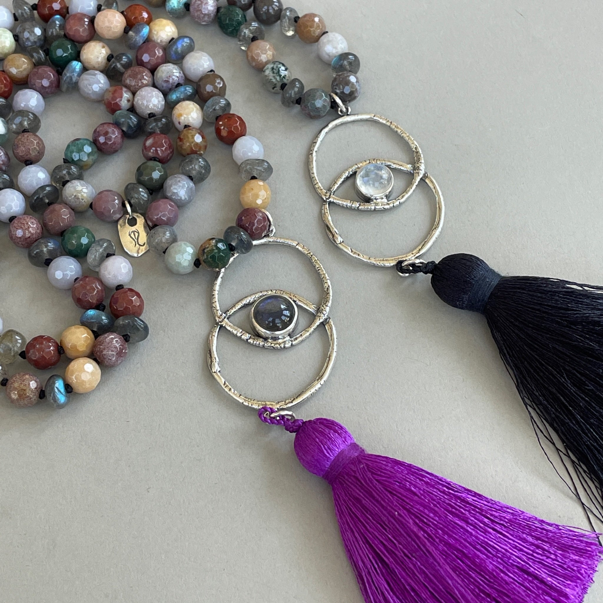 Jasper &amp; Labradorite Vesica Piscis Mala Bead Necklace