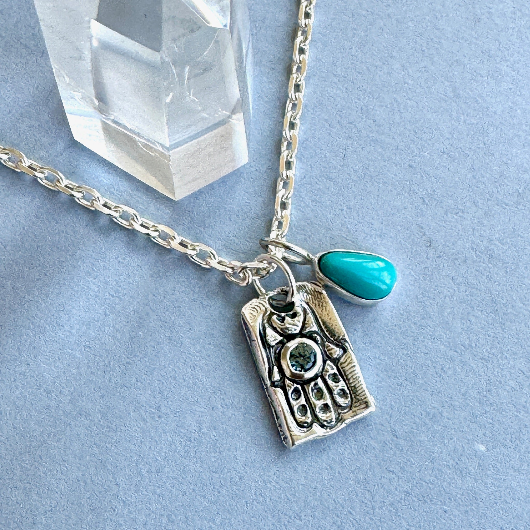 Sterling Hamsa with Sapphire and Turquoise