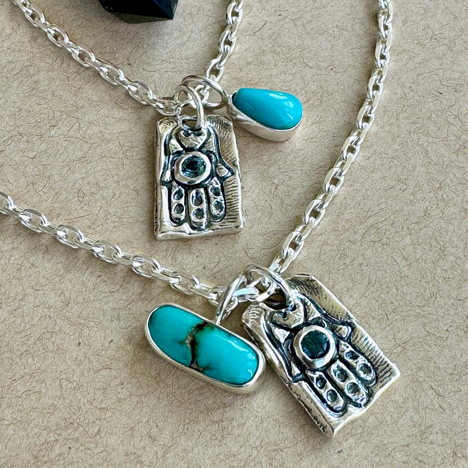 Sterling Hamsa with Sapphire and Turquoise