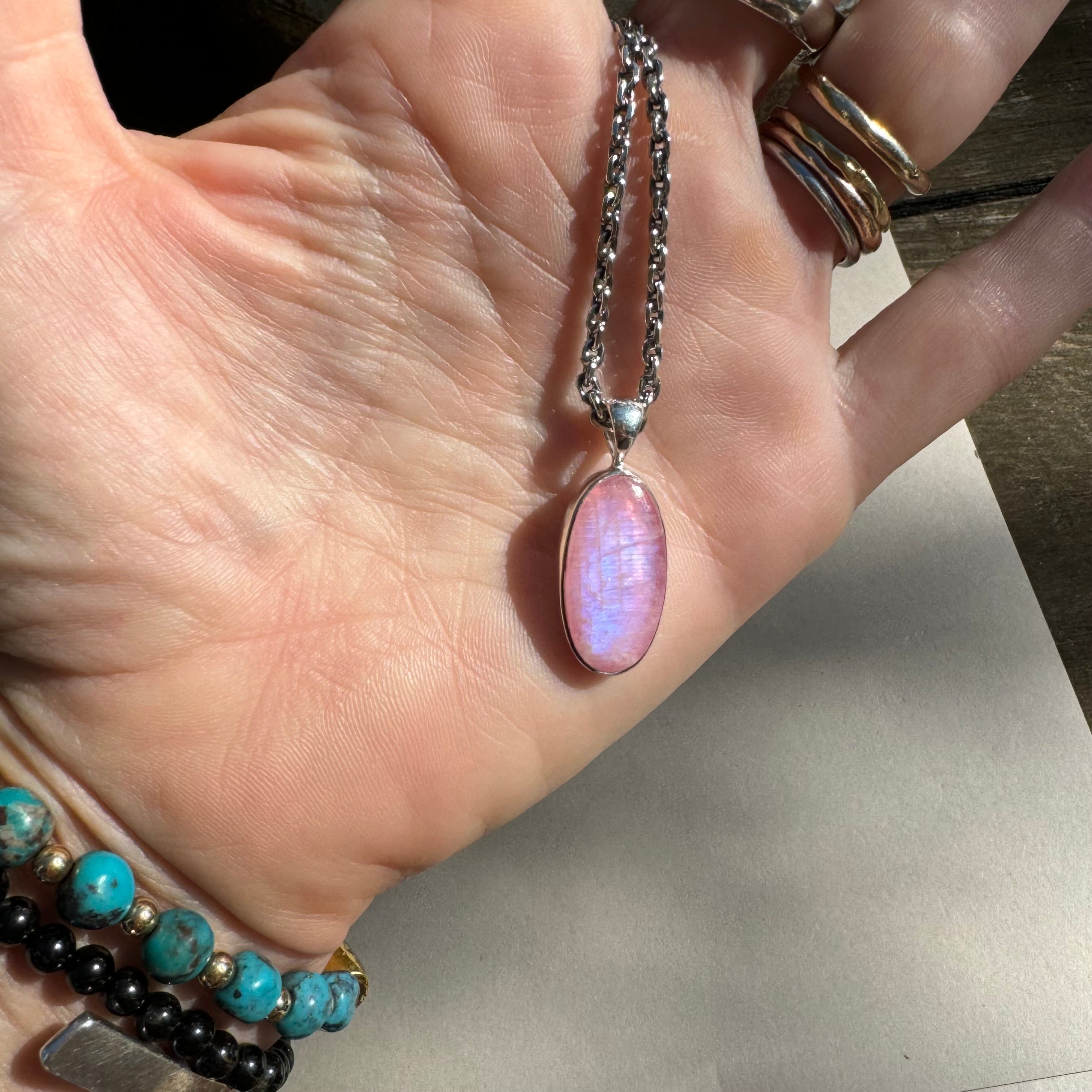 Rare Moonstone Luminescence Pendant Necklace