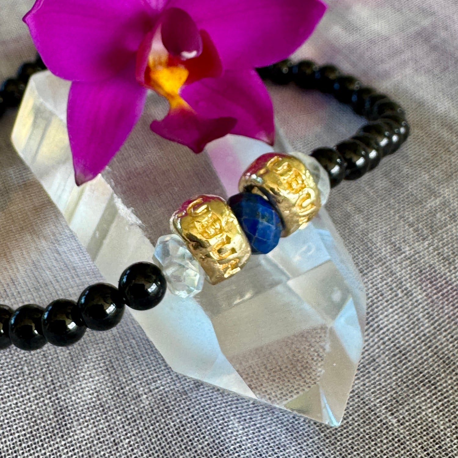 Black Tourmaline, Lapis &amp; Aquamarine Ubuntu Bracelet