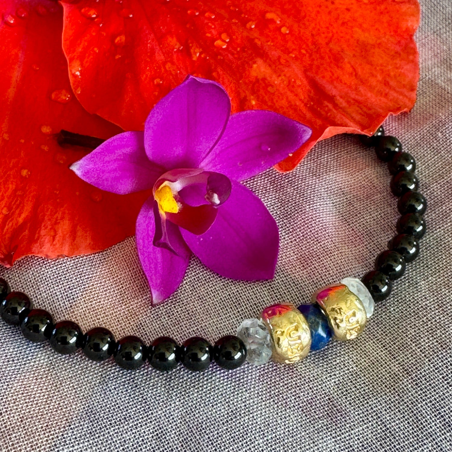 Black Tourmaline, Lapis &amp; Aquamarine Ubuntu Bracelet