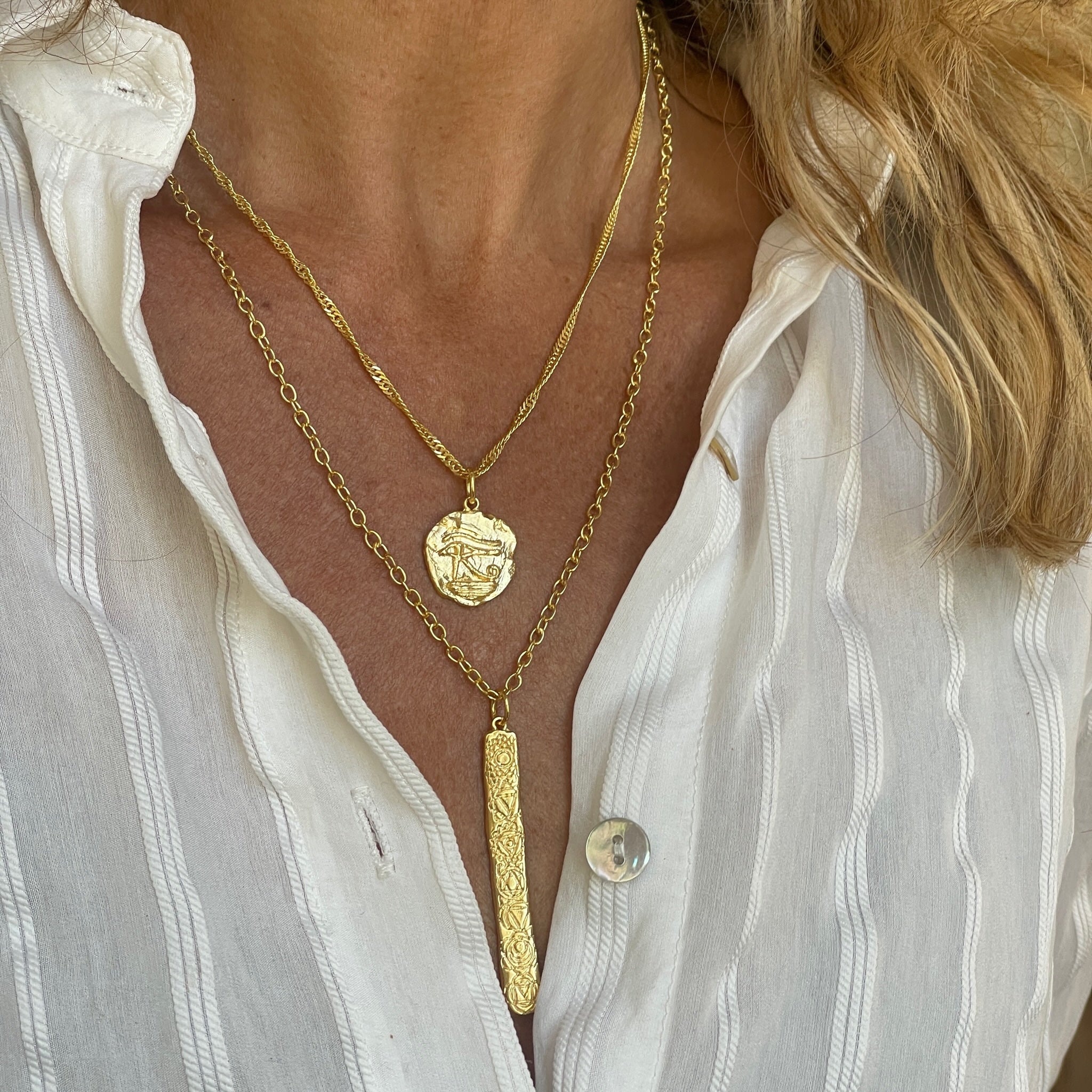 My Chakras Are Balanced Necklace with Eye of Horus Model Neckshot