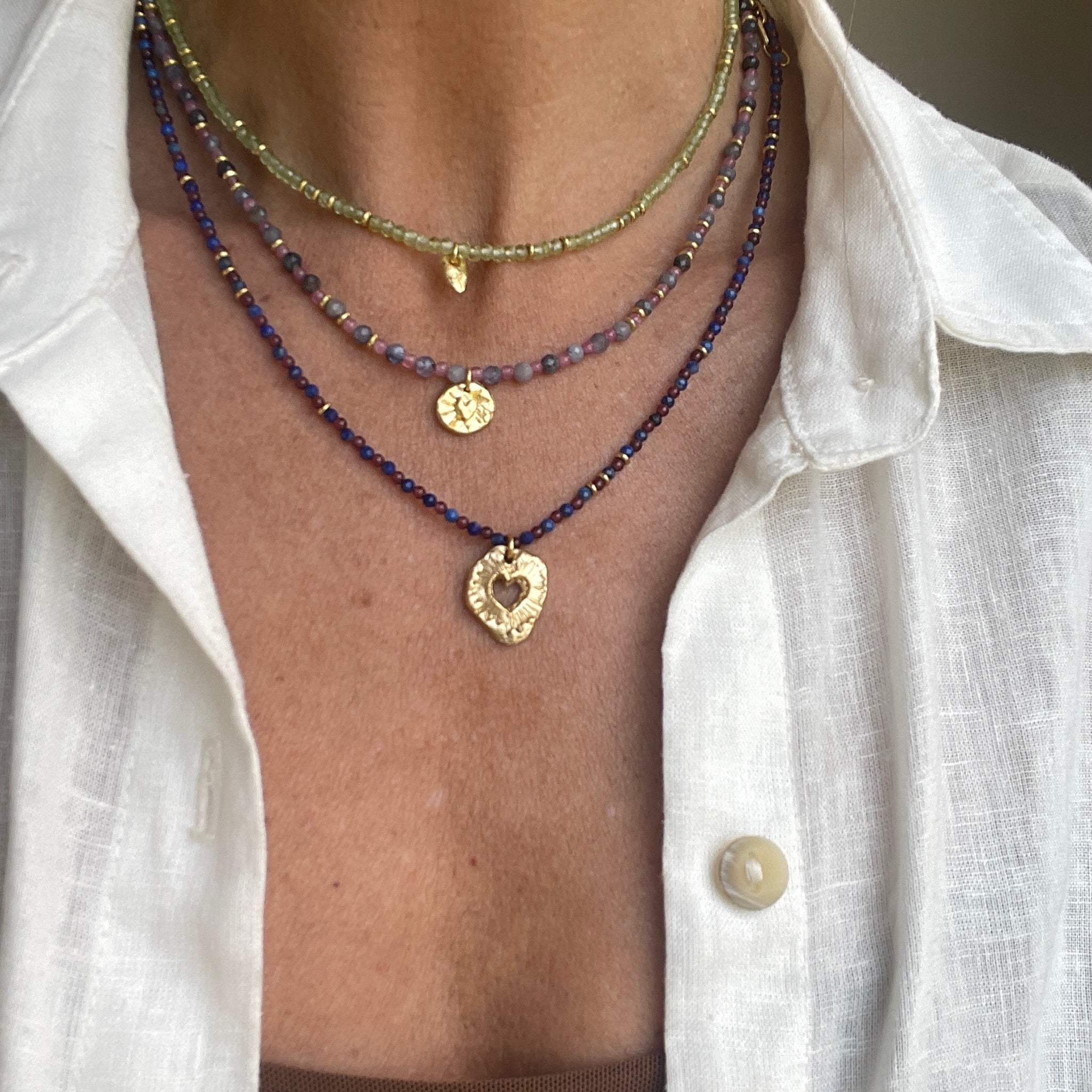 Harmony Beads Necklace - Grey Tanzanite with Gold &amp; Silver showtheLOVE Heart Charm