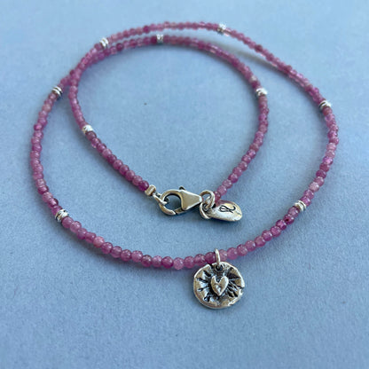 Harmony Beads Necklace - Pink Tanzanite with Gold &amp; Silver Heartshine Charm