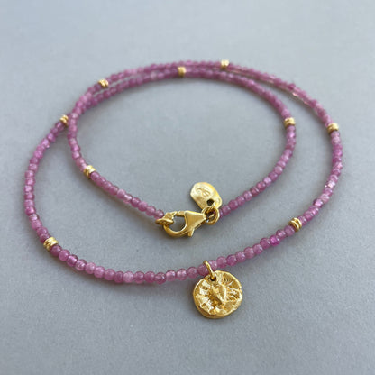 Harmony Beads Necklace - Pink Tanzanite with Gold & Silver Heartshine Charm