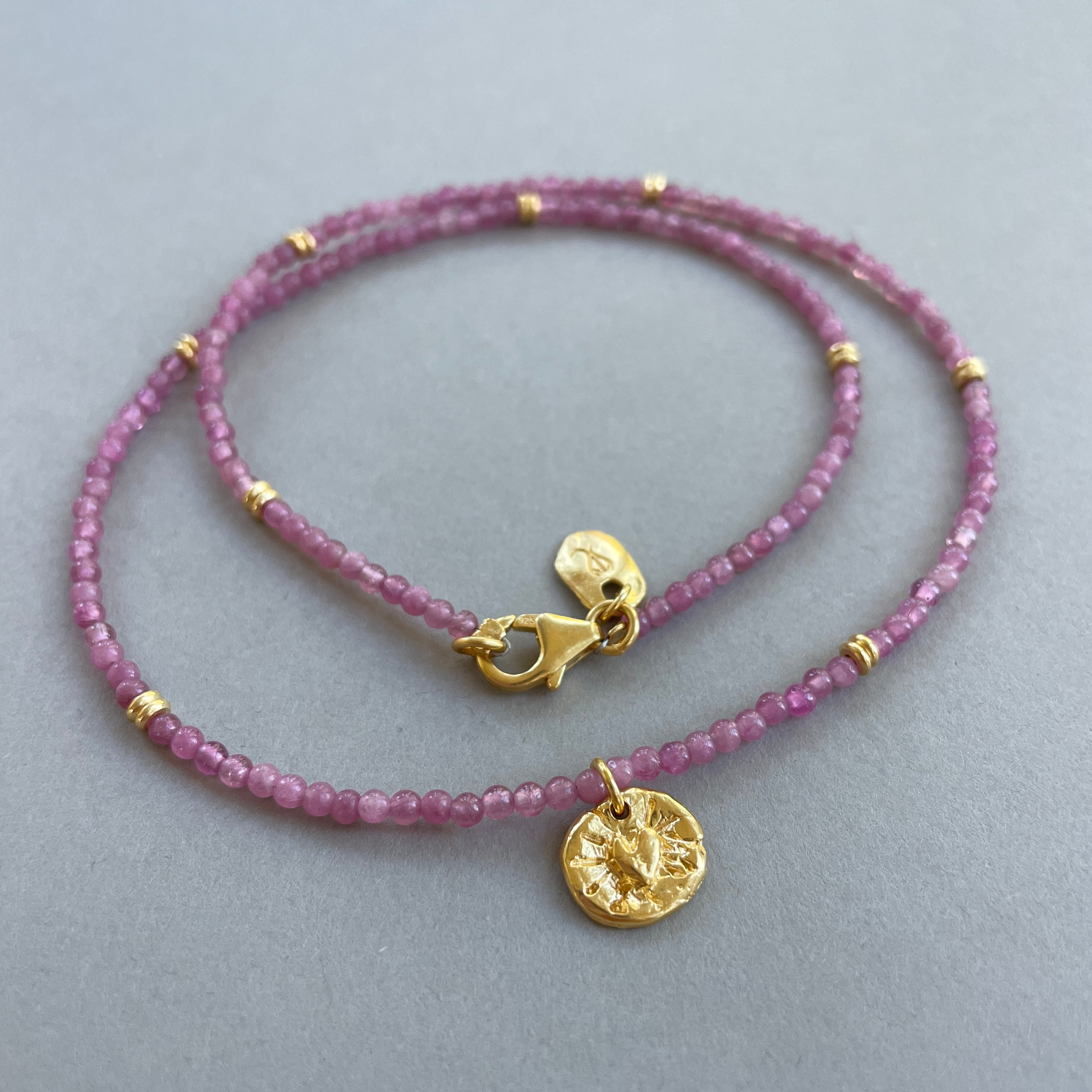 Harmony Beads Necklace - Pink Tanzanite with Gold &amp; Silver Heartshine Charm